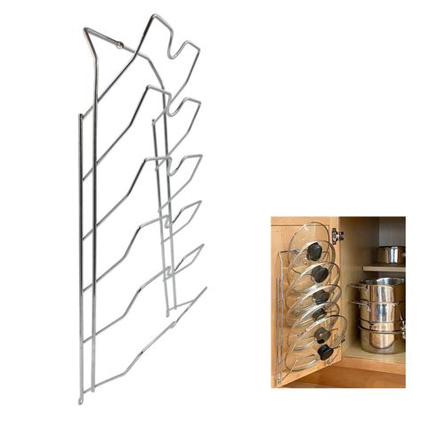 PRICES MAY VARY. Kitchen Organizers and Storage Hacks : Evelots pot lid holder can make the most of your home kitchen organization and storage. Store and select each pan top easily making food prep fast. Our kitchen cabinet organizer holds up to 6 lids. Hang it on a pantry wall for added pantry organization. Sold on Amazon for over 9 years Sturdy Metal : This sturdy metal pot lid holders feature a smooth, rust-resistant plastic coating. Simply install the pot lid organizers inside cabinet , cupb Hanger Dividers, Pot Lid Organizer, Cupboard Pantry, Pot Lid Storage, Cabinet Door Storage, Kitchen Pantry Cupboard, Pot And Pans Organization, Pan Storage, Pot Lid Organization