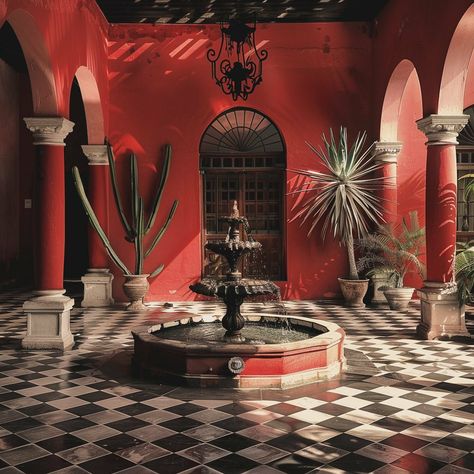 Charming hacienda in shades of red. The traces of time on the walls, reclaimed tiles, traditional furnishing & eclectic objects 🔴🌵 Architecture & Interior concept @baptistebohu #hacienda #merida #mexico #red #spanishstyle #home #homeidea #interior #interiores #interiordesign #designer #deco #decor #decoration #decorate #decorating #architecture #hacienda #luxuryhome #rent #design #designer Reposted from @baptistebohu Mexican Architecture Traditional, Adobe Interior, Spanish Homes, Reclaimed Tile, Mexican Hacienda, Merida Mexico, Hacienda Style, Deco Decor, Spanish House