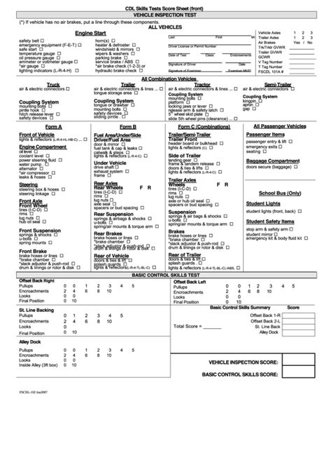 Cdl Skills Tests Score Sheet - Vehicle Inspection Test Printable pdf Cdl Pre Trip Inspection Checklist, Cdl Study Guide, Dmv Driving Test, Cdl Training, Trucks Interior, Cdl Test, Semi Trucks Interior, Driving Basics, Truck Driving Jobs