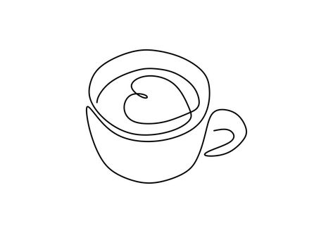 Line Art Symbols, One Line Coffee Drawing, One Line Coffee Cup, Simple Coffee Tattoo, Coffee Cup Line Art, Cappuccino Tattoo, Coffee Drawing Ideas, Cappuccino Drawing, Cafe Line Art