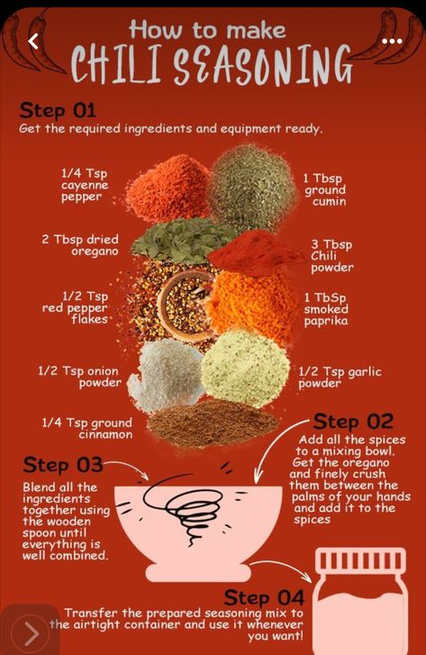 Spices For Chili Seasoning Mixes, Chili Soup Seasoning Recipe, Chili Spices Mix Recipe, Chill Seasoning Recipe, Spicy Seasoning Recipes, How To Make Chili Seasoning, Chilli Seasoning Mix Recipe, Chilli Spice Mix Recipe, Seasonings For Chili