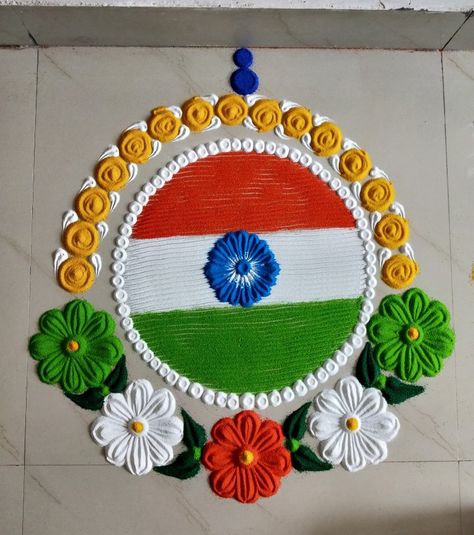 Har Ghar Tiranga Rangoli, Indian Flag Rangoli, Tiranga Rangoli Designs, Flag Rangoli Designs, Tiranga Rangoli, Petals Rangoli, Republic Day Rangoli, Independence Day Card, Crab Crafts