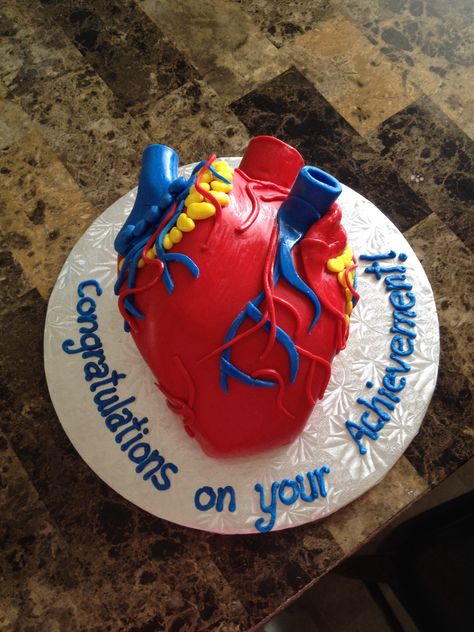 Heart Anatomy Cake for Marcelo's promotion! Cardiology Cake Ideas, Medicine Cake, Heart Cake Pan, Medical Cake, Heart Birthday Cake, Doctor Cake, Heart Anatomy, Heart Cakes, Heart Projects