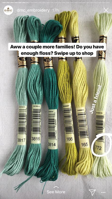 Green Yarn Bracelet, Dmc Color Combinations, Dmc Thread Color Palettes, Dmc Color Combos, Dmc Embroidery Floss Color Palettes, Dmc Color Palette, Dmc Floss Chart, Cross Stitch Floss, Yarn Bracelets