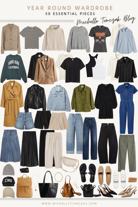 Urban Capsule Wardrobe, Minimalist Wardrobe Year Round, Year Capsule Wardrobe, Preppy Wardrobe Essentials, Edgy Capsule Wardrobe, Minimalist List, Year Round Wardrobe, My Dream Wardrobe, Casual Capsule Wardrobe