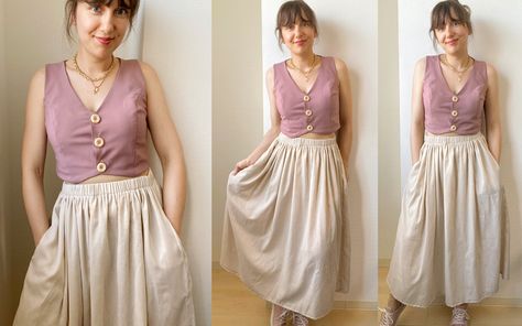 Maxi Skirt Pattern Free, Make A Maxi Skirt, Diy Skirt Pattern, Beginner Dress Pattern, How To Sew Clothes, Diy Skirt Tutorial, Sew Button, Sleeve Tutorial, Maxi Dress Tutorials