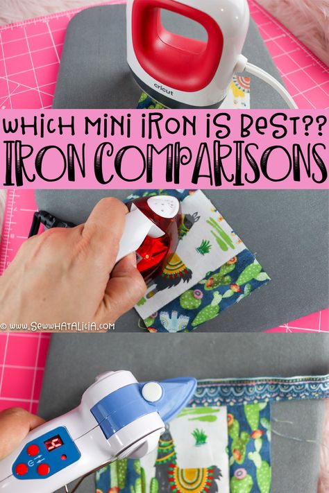 Cricut Easy Press Mini Iron Comparison: Which mini iron is the best? I used mini irons to see what the pros and cons were of each. Click through for the results, plus a fun quilted keychain tutorial. #joannpartner #handmadewithjoann #ad | www.sewwhatalicia.com Quilted Keychain, Cricut Easy Press Mini, Easy Press Mini, Cricut Press, Keychain Tutorial, Clear Ruler, Faux Iron, Cricut Easy Press, Red Crafts