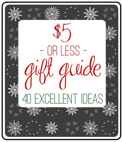 The $5 (or less!) Gift Guide. 40 great ideas for gift exchanges, teacher gifts, or stocking stuffers Dollar Christmas Gifts, $5 Gift Ideas, Inexpensive Christmas Gifts, 5 Dollar, Office Christmas Party, Cheap Christmas Gifts, Dollar Gift, Office Christmas, Neighbor Gifts