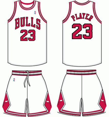 Chicago Bulls Home Uniform 1992- 2004 Uniform Template, Formal Cooler Ideas, Basketball Kit, Nba Uniforms, Template Drawing, Basketball Clipart, Jersey Template, Bulls Jersey, White Uniform