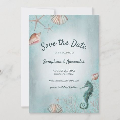 Sea Wedding Theme, Wedding Beach Theme, Watercolor Seashells, Christmas Save The Date, Wedding Invitation Stationary, Christmas Wedding Invitations, Nautical Wedding Theme, Sea Wedding, Beach Blue