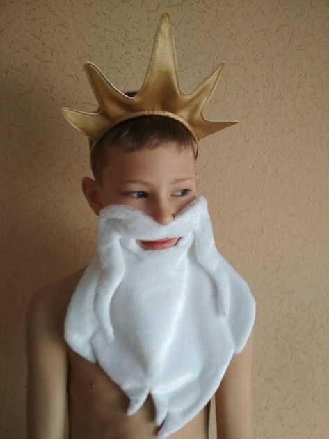 King Triton Beard Poseidon Santa Klaus White Fake Fur Beard | Etsy King Triton Costume Diy, Little Mermaid Diy Costume, King Triton Costume, Poseidon Costume, Custome Ideas, The Little Mermaid Musical, Mermaid Headpiece, Blonde Halloween Costumes, King Triton