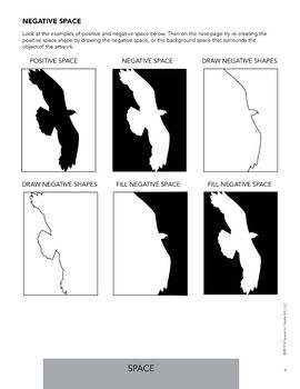 Element of Space - Free Negative Space Drawing Activity Worksheets Positive And Negative Space Painting, Drawing Negative Space, Negative Space Drawing Ideas, Perspective Theory, Negative Space Art Lesson, Positive And Negative Space Art, Draping Project, Element Of Space, Negative Space Graphic Design