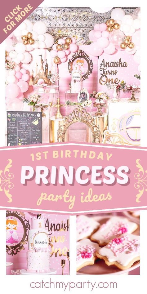 Feast your eyes on this beautiful princess 1st birthday party! The cupcakes are so pretty! See more party ideas and share yours at CatchMyParty.com Once Upon A Time 1st Birthday Party, One-ce Upon A Time 1st Birthday, Princess First Birthday Party, Princess Birthday Theme, Princess 1st Birthday Party, 1st Birthday Princess, Princess First Birthday, 1st Birthday Party For Girls, Boys 1st Birthday Party Ideas