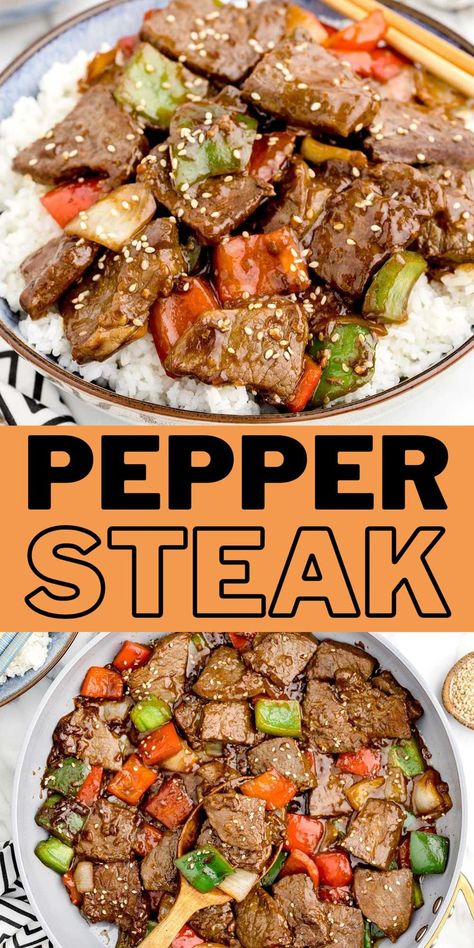 Pepper Steak Beef Pepper Steak, Best Ground Beef Recipes, Pepper Steak Recipe, Beef Steak Recipes, Beef Strips, Lo Mein, Pepper Steak, Healthier Recipes, Easy Weeknight Dinner