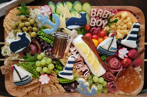 Nautical Charcuterie Board, Nautical Baby Shower, Nautical Baby, Charcuterie Boards, Food Themes, Charcuterie Board, Baby Boy Shower, Girls Trip, Kids Meals