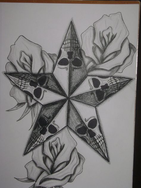 Very cool design Skull And Roses Drawing, Stars Tattoo Designs, Star Tattoo Meaning, Skull Drawings, Skull Art Tattoo, Stars Tattoo, Skull Stencil, Card Tattoo Designs, Tattoo Skull