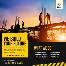 Construction Company Ad Template | PosterMyWall Construction Company Social Media Post, Construction Social Media Posts, Construction Advertising, Construction Ads, Construction Advertisement, Advertising Template, Recruitment Ads, Bat Logo, Bahria Town Karachi