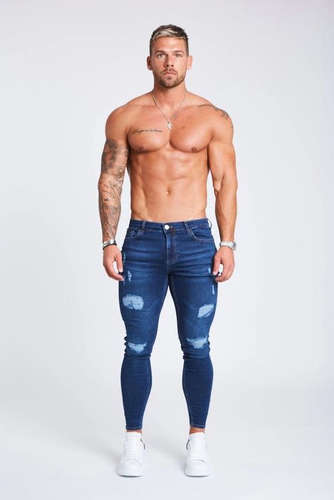 Spray On Jeans, London Brands, Formal Casual, Light Blue Jeans, Dark Blue Jeans, Mens Street Style, Ripped Jeans, Fit Jeans, Blue Man