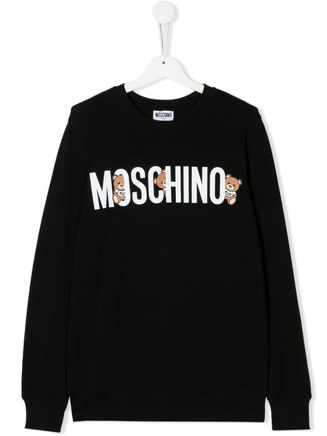 Moschino Outfit, Moschino Clothes, Moschino Sweatshirt, Bear Logo, Black Stretch, Printed Sweatshirts, Stretch Cotton, World Of Fashion, Moschino