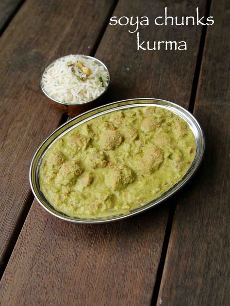 soya chunks kurma recipe | meal maker kurma curry | soya bean kurma Soya Chunks Recipe Indian, Soya Bean Recipes, Soya Chunks Recipe, Soya Recipe, Kurma Recipe, Vegetarian Treats, Soya Chunks, Vitamin B 12, Beans Curry