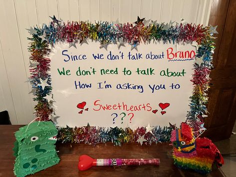 Encanto Sweetheart Poster Proposal Sweethearts Poster Ideas, Sweethearts Dance Proposal, Homecoming Posters, Dance Proposal, Dance Poster, We Dont Talk, Homecoming, Swirl