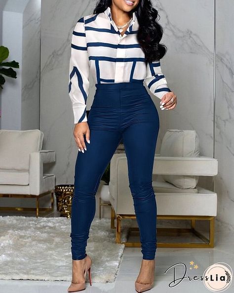 Two Pieces Two Pieces Set Outfits, Chique Outfits, Set Outfits, Elegante Casual, High Waist Pants, Stylish Plus, Turndown Collar, Trend Fashion, Professional Outfits