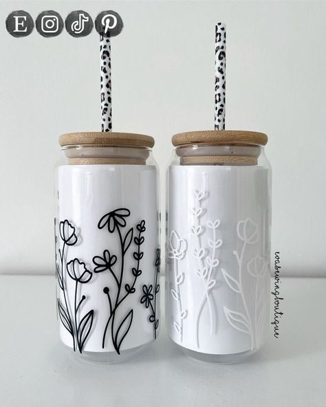 Glass Bamboo Cup Ideas, Glass Can Cricut, Bamboo Glass Design, Glass Can Tumbler Ideas, Glass Can Designs, Glass Cup With Bamboo Lid Designs, Glass Tumbler Ideas, Glass Tumbler Design Ideas, Glass Cup Design Ideas