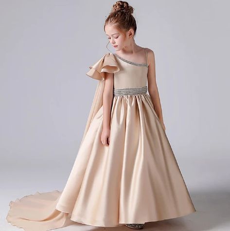 Products Flower Girl Gown, Frocks And Gowns, Wedding Dresses For Kids, Satin Ball Gown, Girls Dresses Sewing, Lace Dress Styles, Kids Gown, Wedding Party Dress, Stunning Wedding Dresses