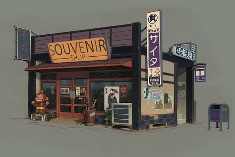 Souvenir Shop Sunset Overdrive, Color Concept, Bg Design, Concept Art World, Building Concept, Takayama, Interactive Art, Building Art, Souvenir Shop