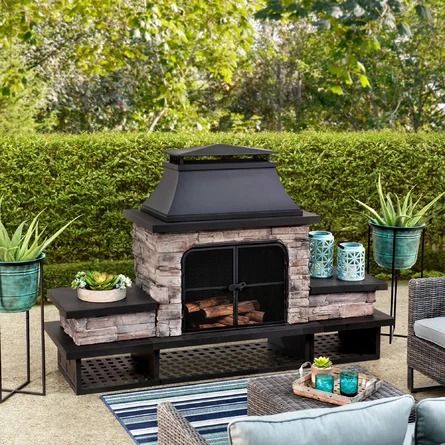 Canora Grey Quillen 52.36" H x 81.5" W Wood Burning Outdoor Fireplace | Wayfair Fireplace Patio, Outdoor Wood Burning Fireplace, Fire Poker, Fire Pokers, Outdoor Structure, Outdoor Fireplace Patio, Backyard Fireplace, Screen Doors, Fire Pit Patio