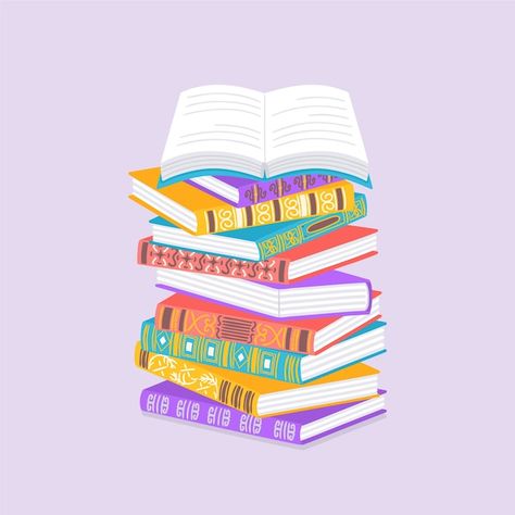 Stack Of Books Illustration, Bookshelf Illustration, Colorful Bookshelves, Reading Illustration, Books Logo, Reading Books Illustration, Book Pile, Stack Books, Book Drawings