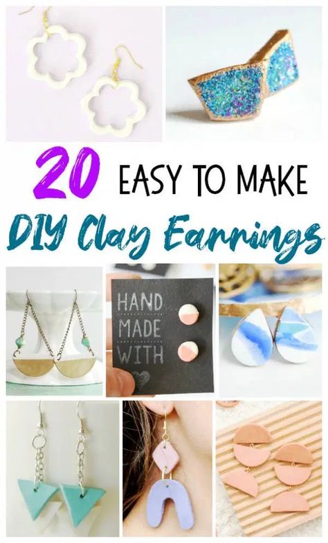 20 DIY Earrings To Make With Clay Make Clay Earrings, Flower Earrings Diy, Christmas Jewelry Diy, Air Drying Clay, Earrings To Make, Diy Earrings Polymer Clay, Diy Air Dry Clay, Polymer Clay Jewelry Tutorials, How To Make Clay