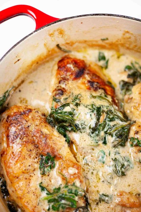 Super Creamy Chicken Florentine Recipe - Broke foodies Tuscan Chicken Slow Cooker, Creamy Chicken Florentine, Creamy Tuscan Chicken Recipe, Chicken Florentine Recipe, Stove Recipes, Tuscan Chicken Recipe, Florentine Recipe, One Pan Dishes, Chicken Gluten Free