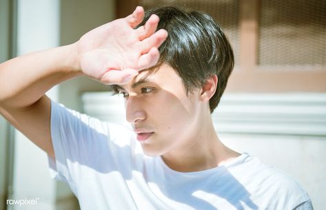 Man covering his face from the sun | free image by rawpixel.com Anime Hands, Asian Man, Man Sitting, Cute Asian Guys, Man Images, Character Poses, Model Release, Art Poses, Anime Poses Reference