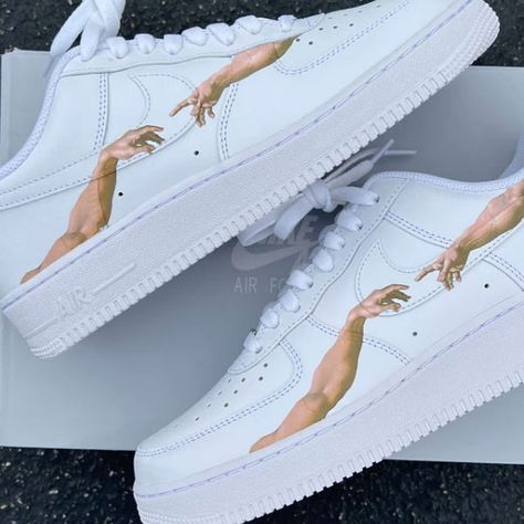 Custom Air Force 1 The Creation of Adam Custom God Hands Air For Fresco Painting, Nike Air Max 90 Mens, Custom Nike Air Force 1, Custom Nike Air Force, The Creation Of Adam, Air Force 1 Sneakers, Custom Af1, Custom Nike Shoes, Hand Of God