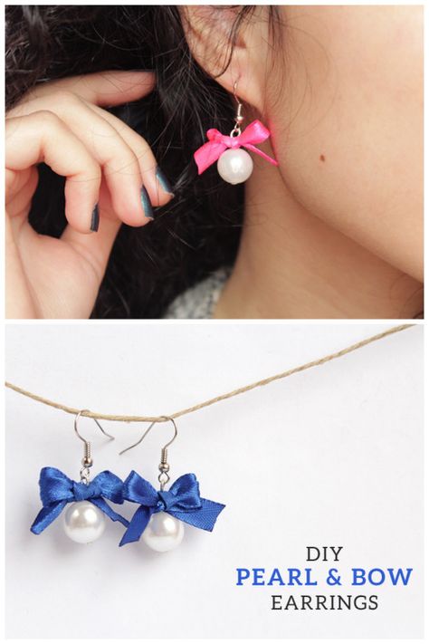 DIY Bow Pearl Earring Tutorial from Minted Strawberry.Make these... Make Necklaces Diy, Earrings Diy Handmade How To Make, Diy Collares, Cute Earrings Diy, Beaded Bow Earrings Tutorial, Wire Bow Earrings, Pearl Bow Earrings Diy, Beaded Bow Necklace Diy, Cute Bow Earrings For Gifts