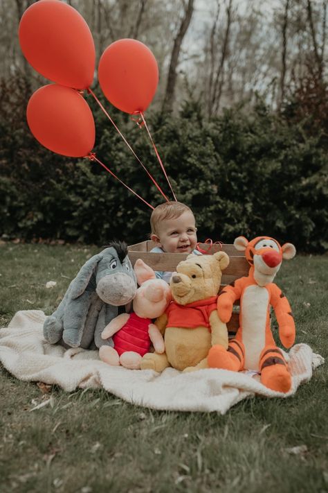 Winnie The Pooh Themed Photoshoot, Winnie The Pooh Outdoor Photoshoot, Winnie The Pooh 1 Year Photos, Winnie The Pooh Photos, Winnie The Pooh Pictures Photography, Winnie The Pooh One Year Old Pictures, Pooh Bear Photo Shoot, Winnie The Pooh Birthday Pictures, Vintage Winnie The Pooh Birthday Party Decor