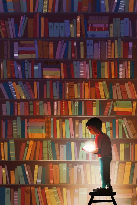 Magic Library Illustration, Childrens Book Aesthetic, Content Brainstorming, Darius Deamonne, Library Magic, Education Aesthetic, Library Drawing, Library Photo Shoot, Memory Illustration