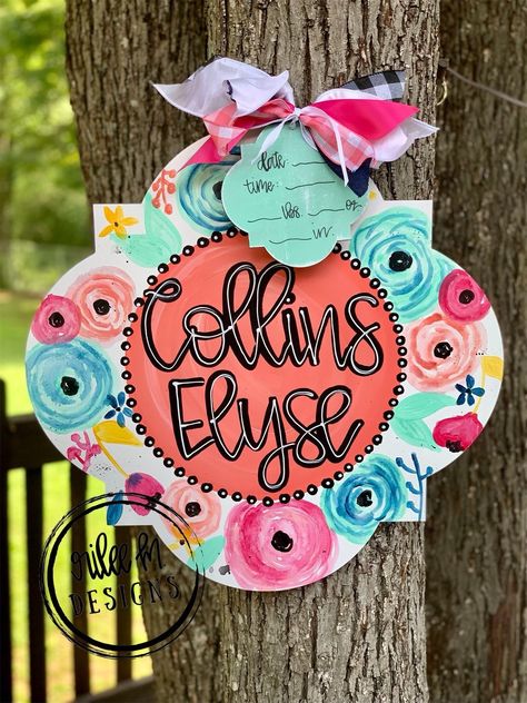 Girl Nursery Name Sign, Hospital Door Hanger Girl, Hospital Door Wreaths, Girls Door Sign, Newborn Name Sign, Girls Nursery Floral, Hospital Door Hanger, Birth Stats Sign, Hospital Door Hangers