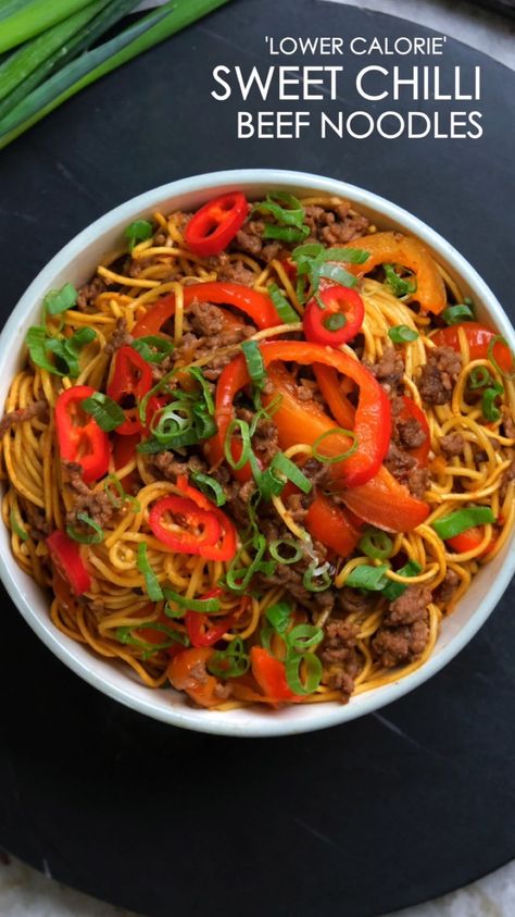 thegoodbite on Instagram: Tag someone who needs these Sweet Chilli Beef Noodles! Just 417 calories per serving and super tasty 😋 This recipe is from our ‘Good… Beef Noodles, Chilli Jam, Low Calorie Cooking, Fast Foods, Chinese Cooking Recipes, Light Bites, Sweet Chilli, Beef And Noodles, Chinese Cooking