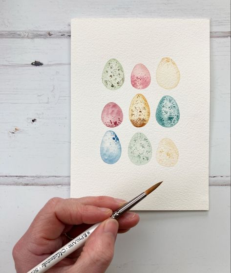 Paint simple speckled easter eggs in watercolour in my new tutorial. Click the link to watch! #easter #eastercraftsforkids #eastercraftideas #cardmaking #watercolour #watercolor #painting Watercolour Easter, Diy Easter Cards, Egg Watercolor, Easter Drawings, Easter Paintings, Egg Card, Easter Cards Handmade, Learn Watercolor Painting, Easter Egg Painting