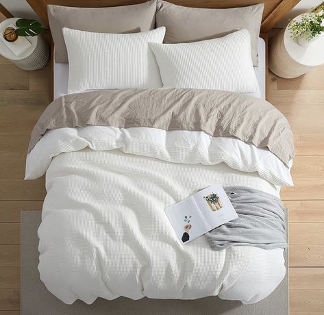 ZJZC Art 100% Cotton Waffle Weave Duvet Cover Set,Luxury Bedding Set 3 Pieces,Easy Care,Simple Style for All Season, with Buttons Closure and Zipper #affiliate Fluffy Comforter, Waffle Design, Luxury Bedding Set, Fabric Buttons, Cozy Fabric, Duvet Cover Pattern, Spare Room, Cotton Duvet Cover, Waffle Weave