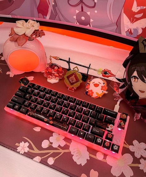 Gaming Pc Desk Setup, Wallpaper Keyboard, Gamer Setup, Setup Gamer, Otaku Room, Pc Gaming Setup, Video Game Room Design, Desktop Setup, Gamer Room Decor