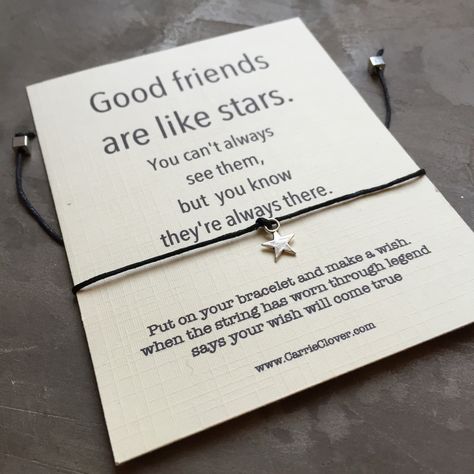 Friendship bracelet string, Wish cards, Gift card, Wish Bracelet, Inspirational quote card, Wish bracelet, Best friend bracelet, quote cards by Carrieclover on Etsy Friendship Bracelet String, Inspirational Quotes Cards, Best Friend Bracelet, Good Friends Are Like Stars, Bracelet String, Friend Bracelet, Bracelet Quotes, Craft Stalls, Clover Jewelry