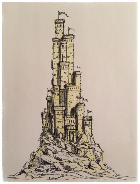 Medieval Tower Drawing, Medieval Sketches, Towers Drawing, Concept Art Medieval, Castle Drawing Reference, Castle Ink Drawing, Fortress Illustration, Tower Castle, Medieval Fantasy Drawing