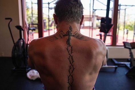 Mcgregor Back Tattoo, Conor Mcgregor Back Tattoo, Scapula Tattoo, Conor Mcgregor Tattoo, Band Tattoos For Men, Tattoo Quotes For Men, Blade Tattoo, Connor Mcgregor, See Tattoo