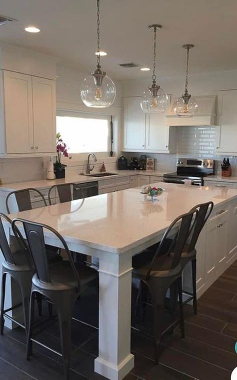 Kitchen Dining Room Combo, Diy Remodeling, Kitchen Island Dining Table, Kitchen Island Bench, White Kitchen Island, Kitchen Island Table, Kitchen Island Decor, Large Kitchen Island, Modern Kitchen Island