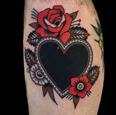 Traditional Tattoos With Hearts, Old School Heart Tattoo Black, Cover Up Knee Tattoo, Traditional Black Heart Tattoo, Old School Cover Up Tattoo, Cover Up Tattoos Traditional, Side Ankle Tattoo, Traditional Ankle Tattoo, Traditional Cover Up Tattoo