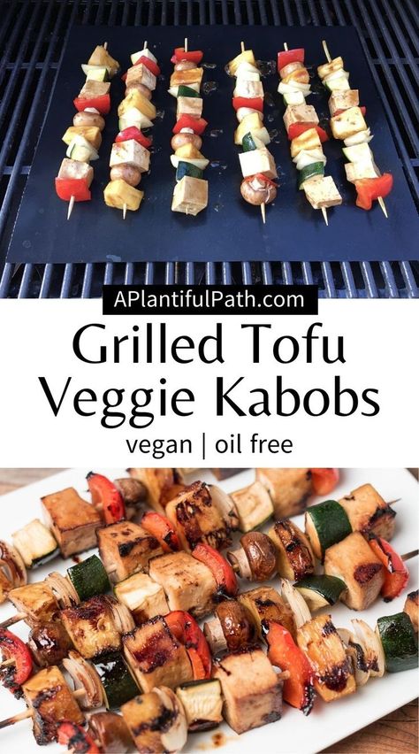 Vegan Bbq Tofu, Vegan Kabobs, Tofu Skewers, Vegan Bbq Recipes, Vegetarian Grilling, Veggie Kabobs, Grilling Recipes Sides, Bbq Tofu, Oil Free Vegan Recipes