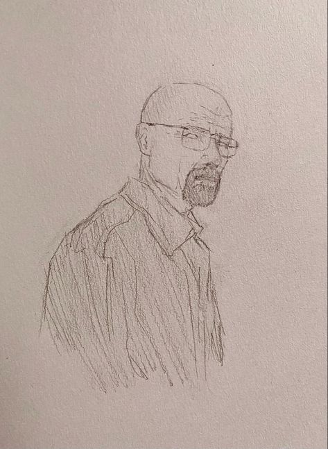 sketch of walter white, drawn with a pencil, art inspo, art Walter White Character Design, Walter White Cartoon, Breaking Bad Drawing, Breaking Bad Sketch, Walter White Sketch, Walter White Drawing, Breaking Bad Sketches Art, Inspo Art, Walter White